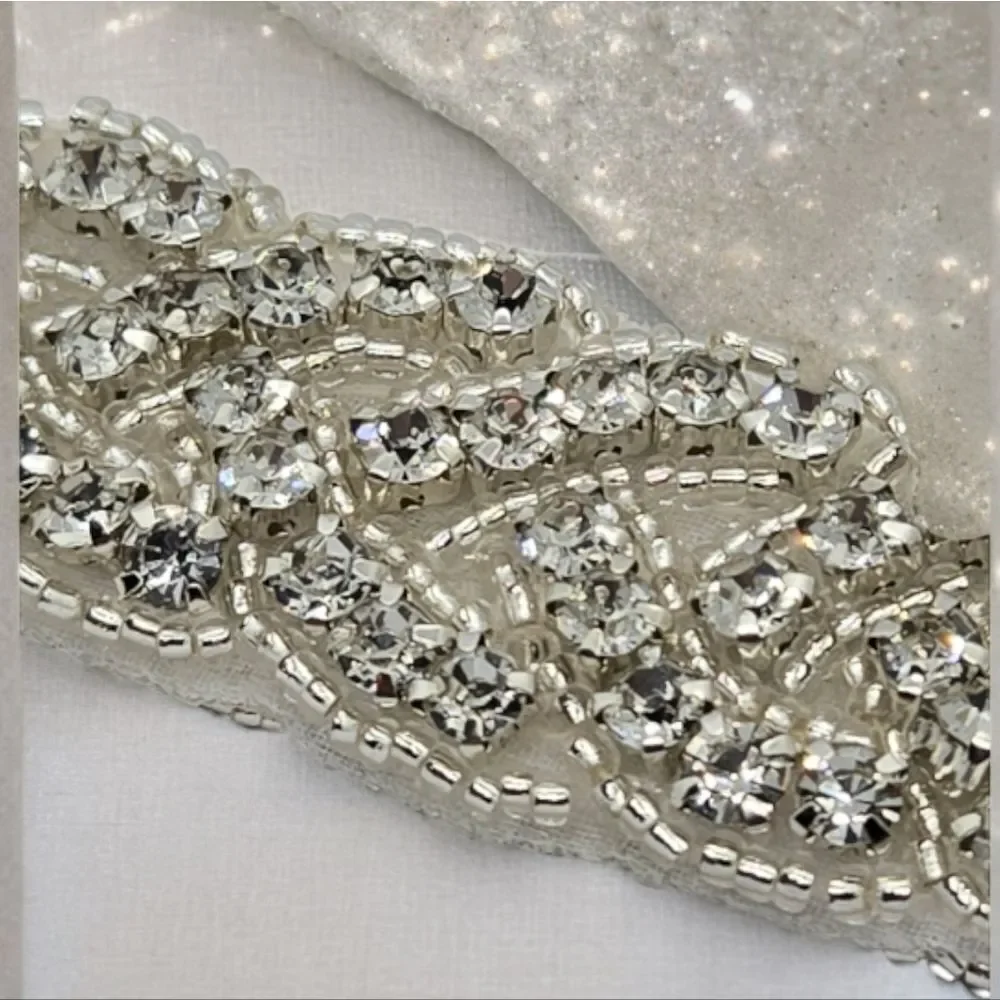 Rhinestone Bridal Belt Sash Crystal Beaded Wedding Dress Waist Tie White 95